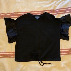 Anthropologie Black Ruffle Sleeve Blouse